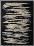 Undertow Panel, ivory satin stitch on black linen