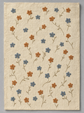 Orchard Panel, orange and blue blossoms embroidered on ivory linen