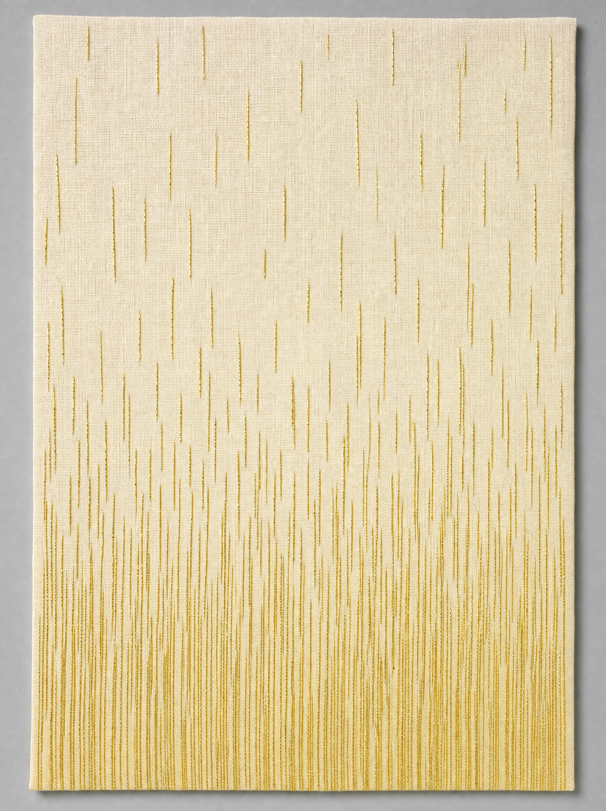 Gilt Rain Panel, gold metallic embroidery on ivory linen