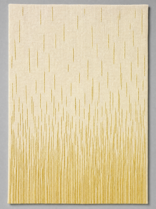 Gilt Rain Panel, gold metallic embroidery on ivory linen