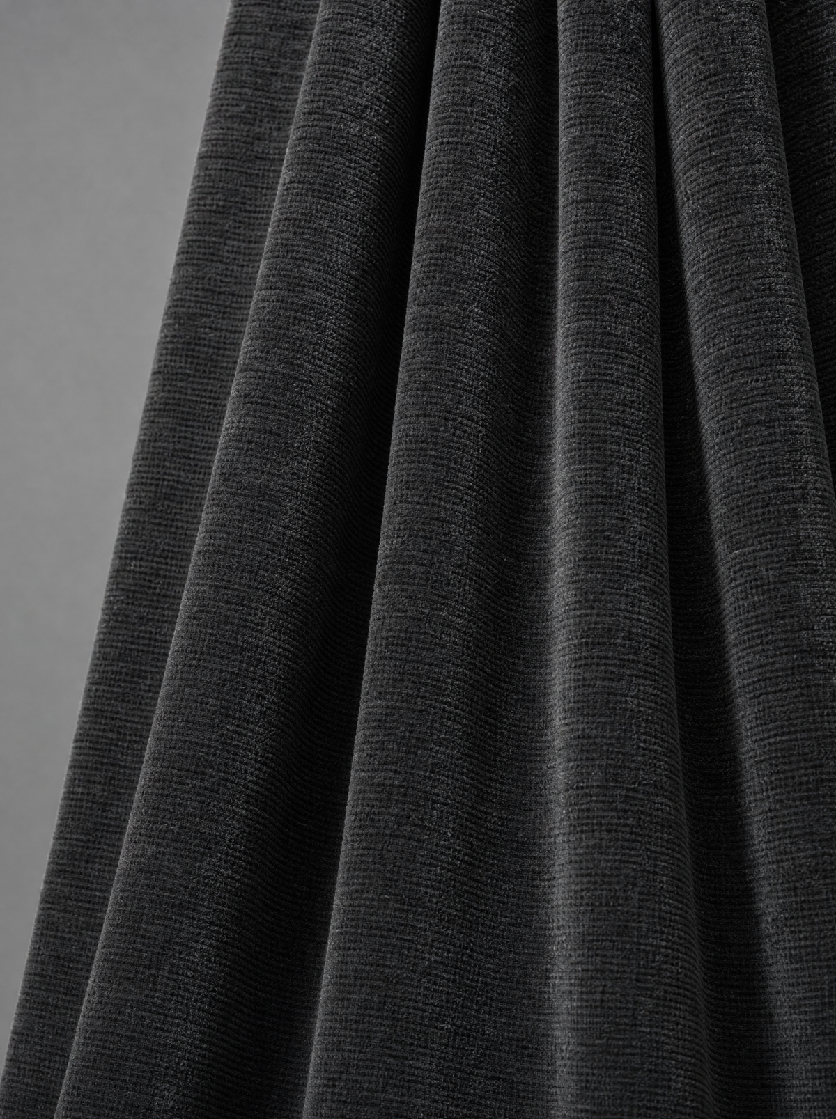Cinder Chenille in Charcoal, ribbed chenille upholstery fabric